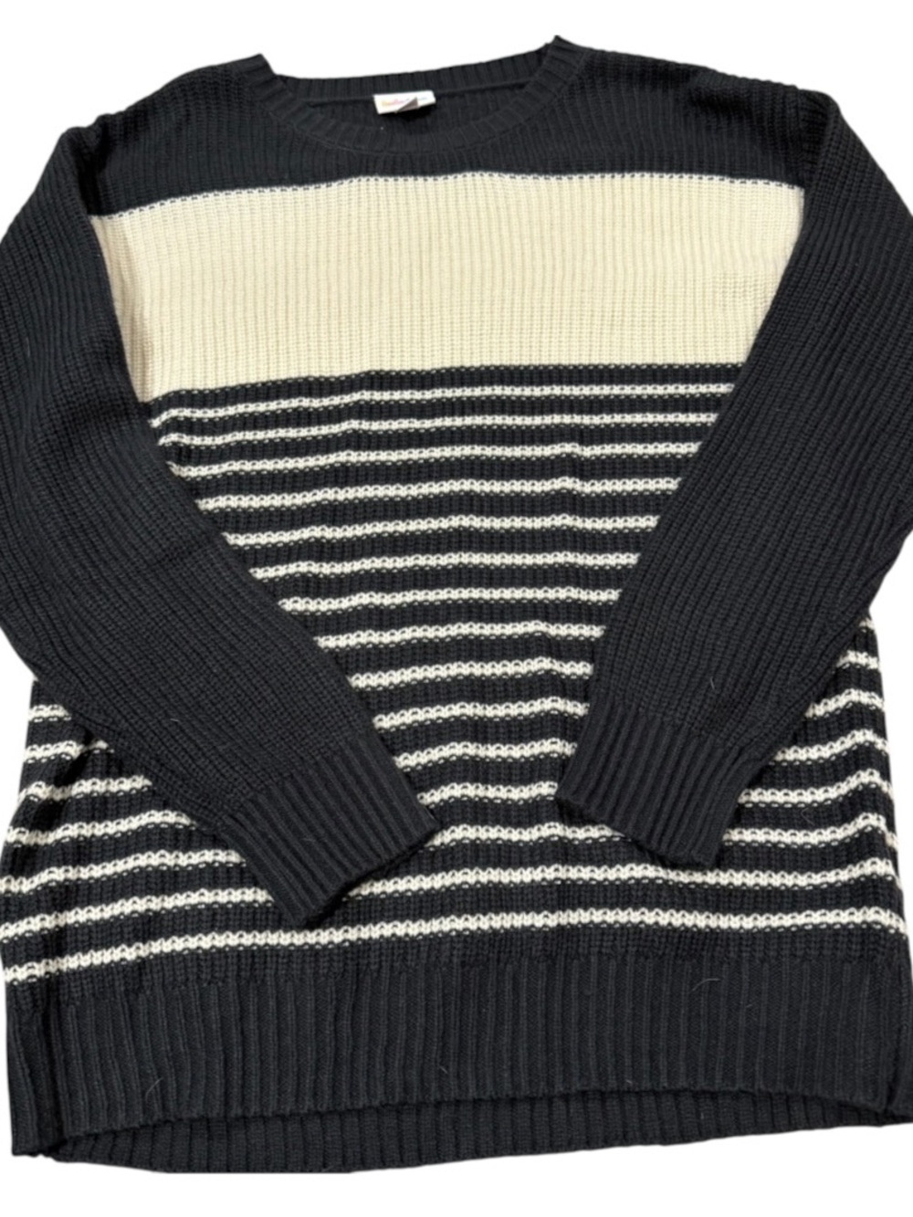 LuLaRoe Black & Cream Striped Crewneck Sweater